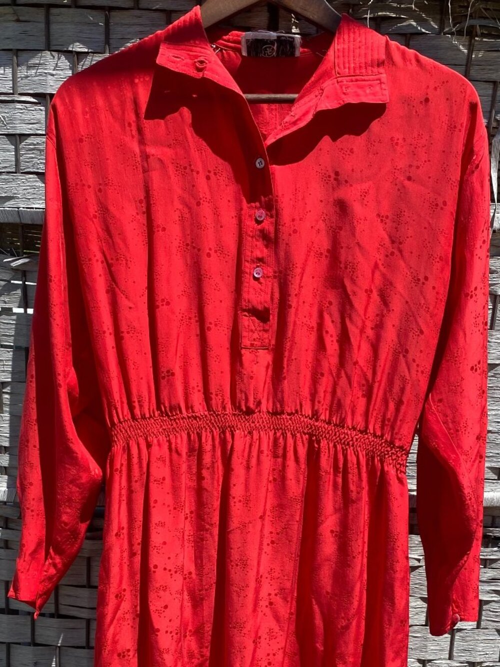 Vintage 1980s HR 100% Silk Red Dress Midi Maxi Long Sleeve
